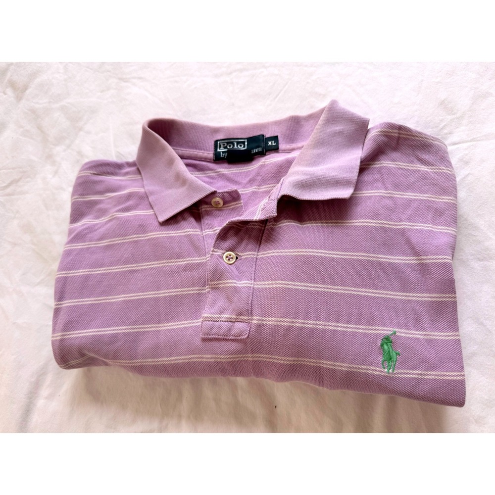 Polo Ralph Lauren Mens XL Purple Pinstripe Cotton Short Sleeve Polo Shirt